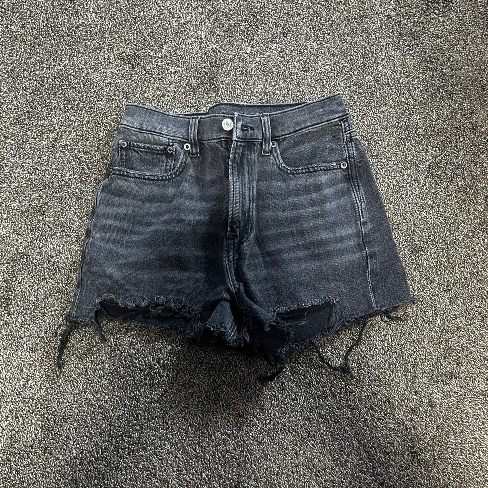 American Eagle Denim Shorts Womens 0 Black Excellent High Waisted Cutoff Raw Hem - Picture 1 of 6